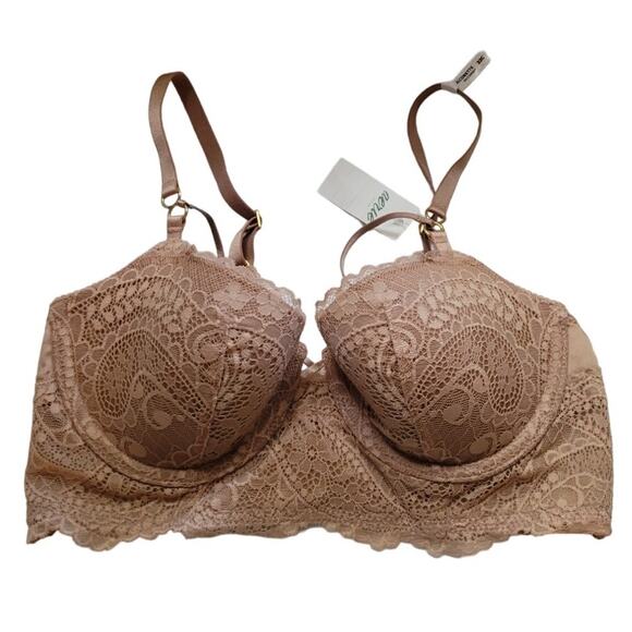 NWT Aerie Real Power Brown Balconette Paisley Lace Underwire Bra Wide Band - 32C - Picture 1 of 6